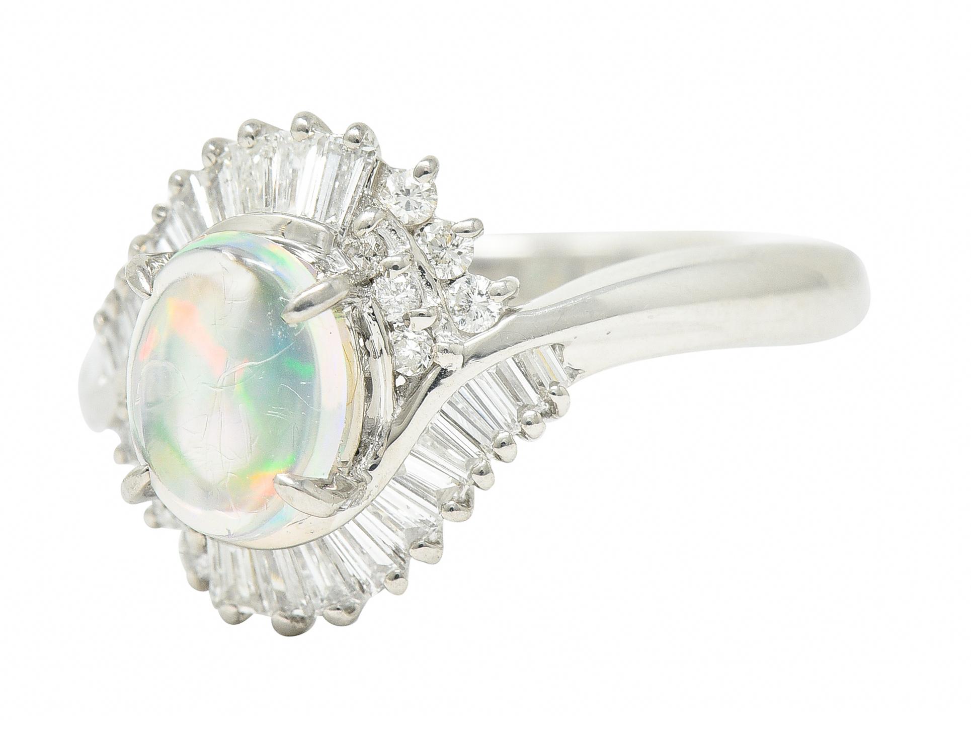 Women's or Men's Contemporary 0.49 Carat Diamond Jelly Opal Platinum Swirl Bypass Cluster Ring For Sale