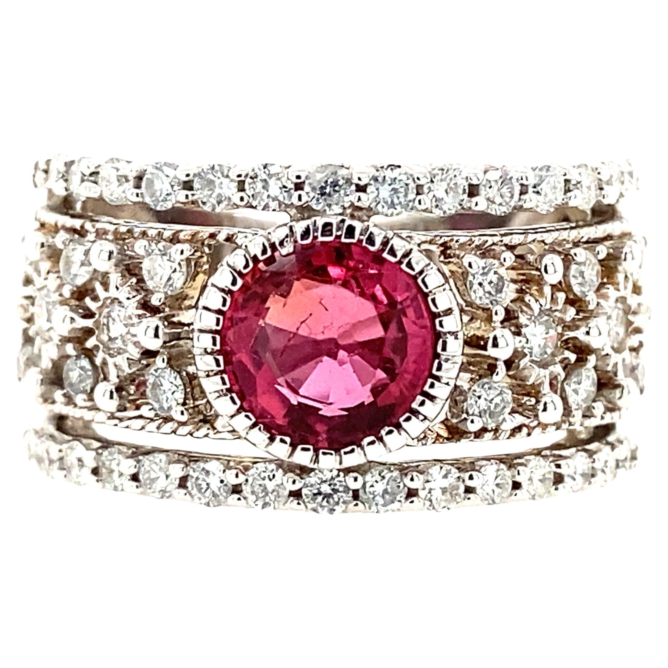 Contemporary 0.49 Carat Pink Tourmaline and Diamond White Gold Fashion Ring For Sale