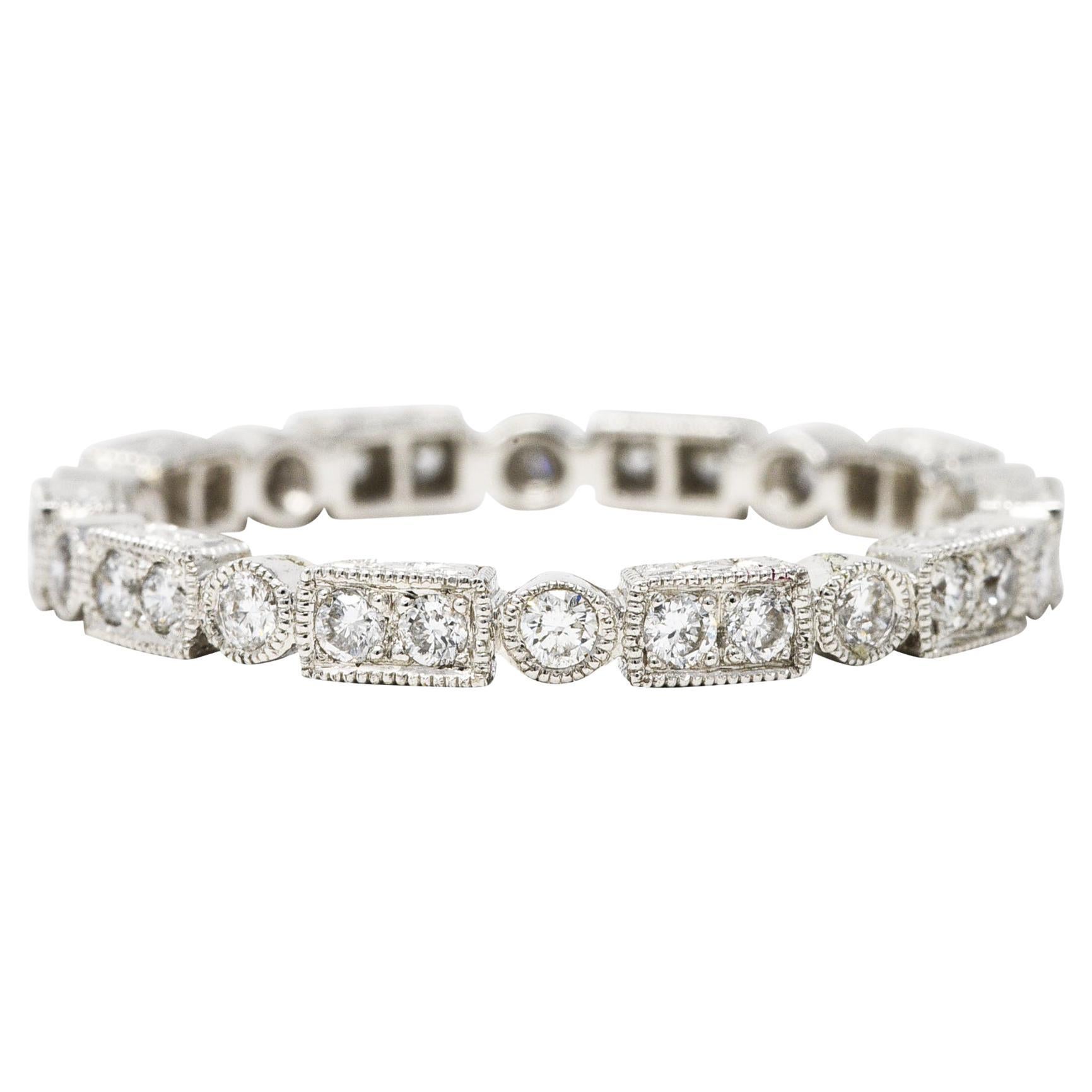 Contemporary 0.50 Carat Diamond 18 Karat White Gold Geometric Band Ring