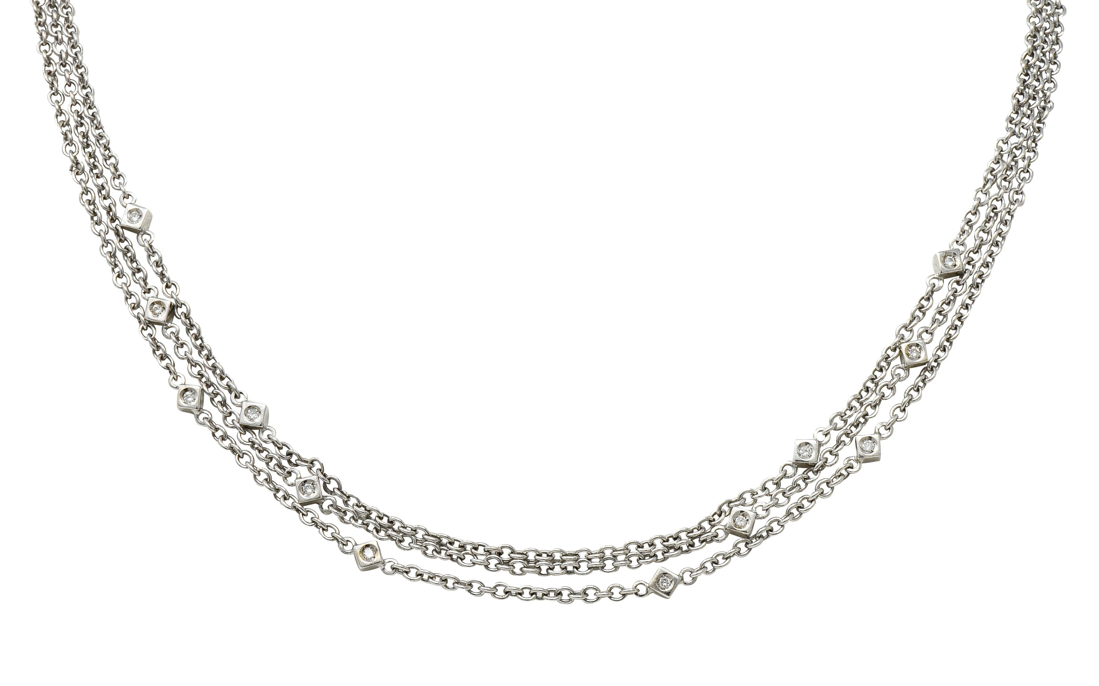 Brilliant Cut Contemporary 0.50 Carat Diamond 18 Karat White Gold Multi-Strand Necklace