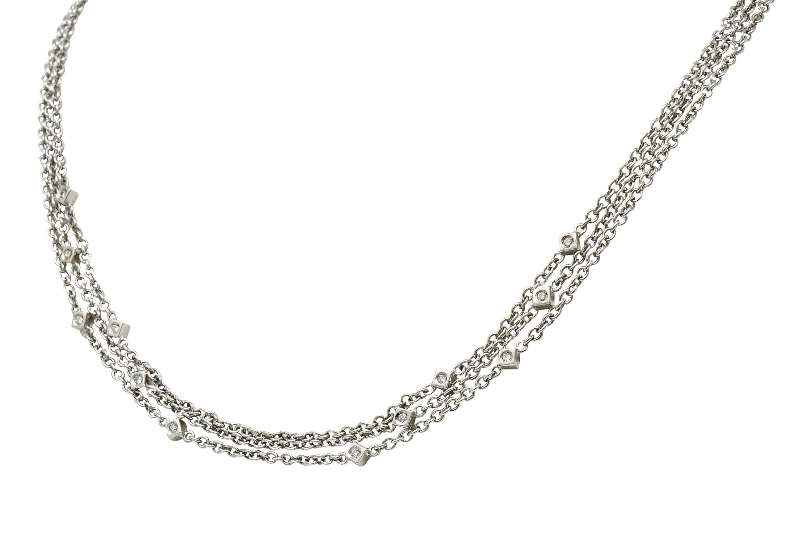 Contemporary 0.50 Carat Diamond 18 Karat White Gold Multi-Strand Necklace In Excellent Condition In Philadelphia, PA