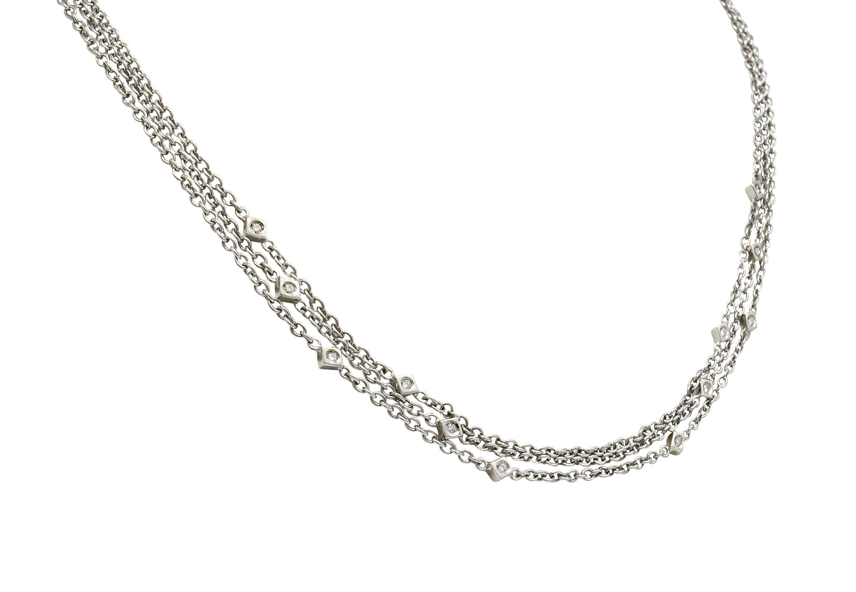 Women's or Men's Contemporary 0.50 Carat Diamond 18 Karat White Gold Multi-Strand Necklace