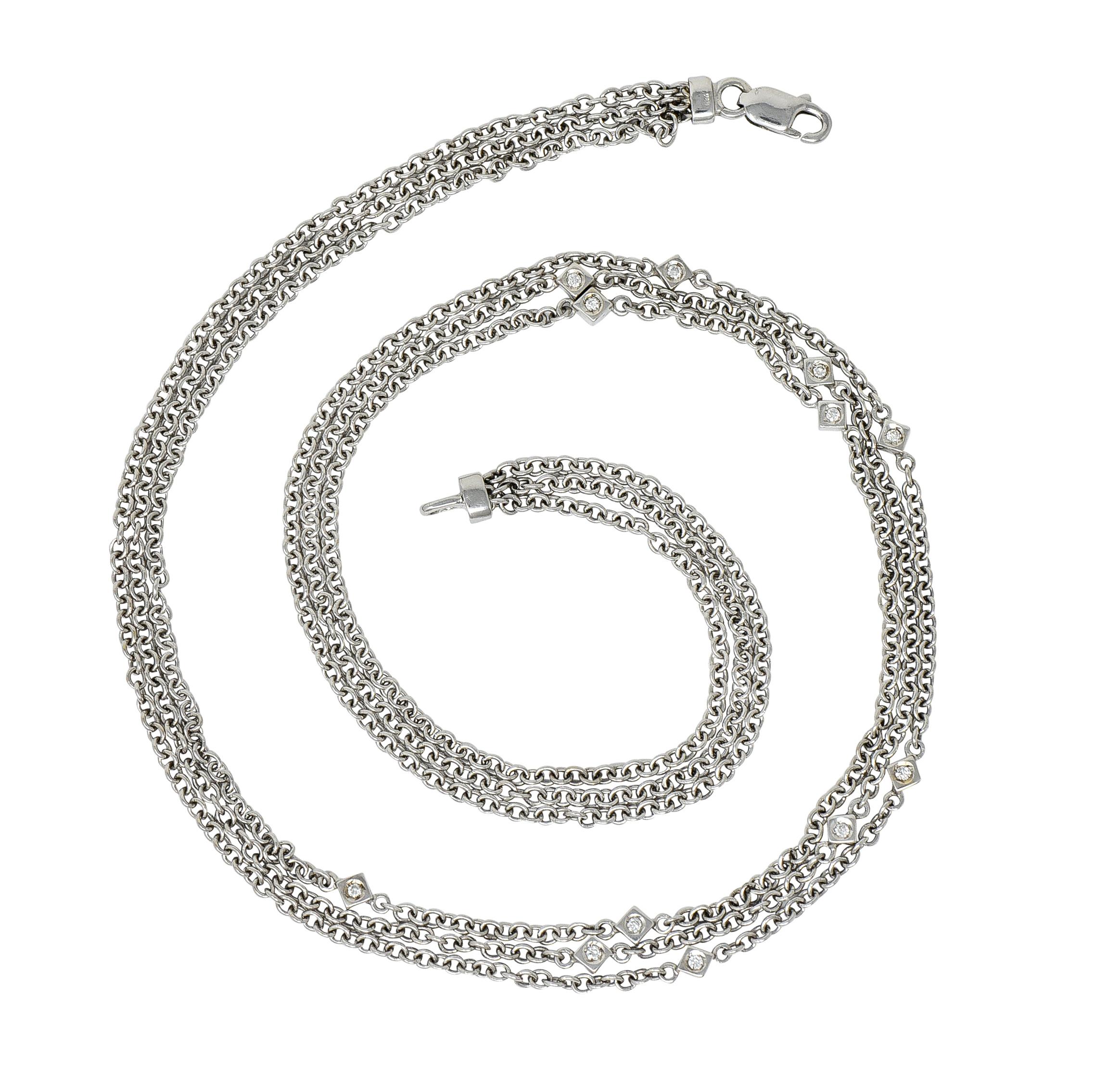 Contemporary 0.50 Carat Diamond 18 Karat White Gold Multi-Strand Necklace 1