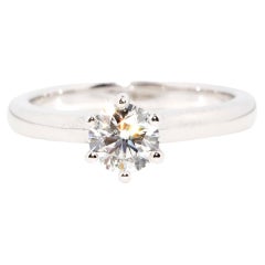 Bague solitaire contemporaine en or blanc 18 carats avec diamants de 0,50 carat certifiés GIA