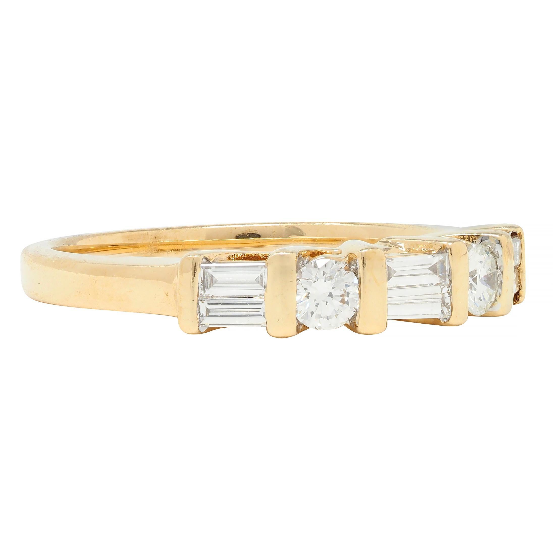 Round Cut Contemporary 0.50 CTW Diamond 14 Karat Yellow Gold Band Ring For Sale