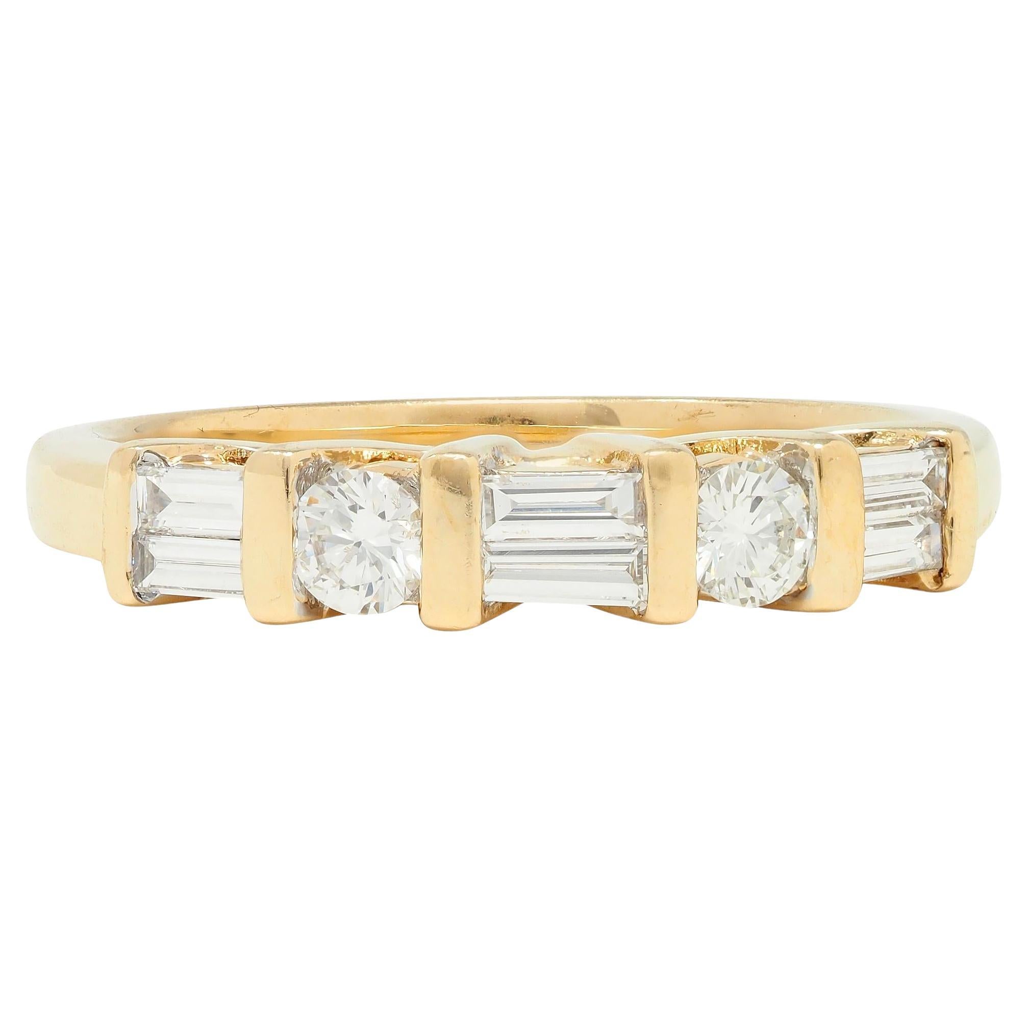 Contemporary 0.50 CTW Diamond 14 Karat Yellow Gold Band Ring For Sale