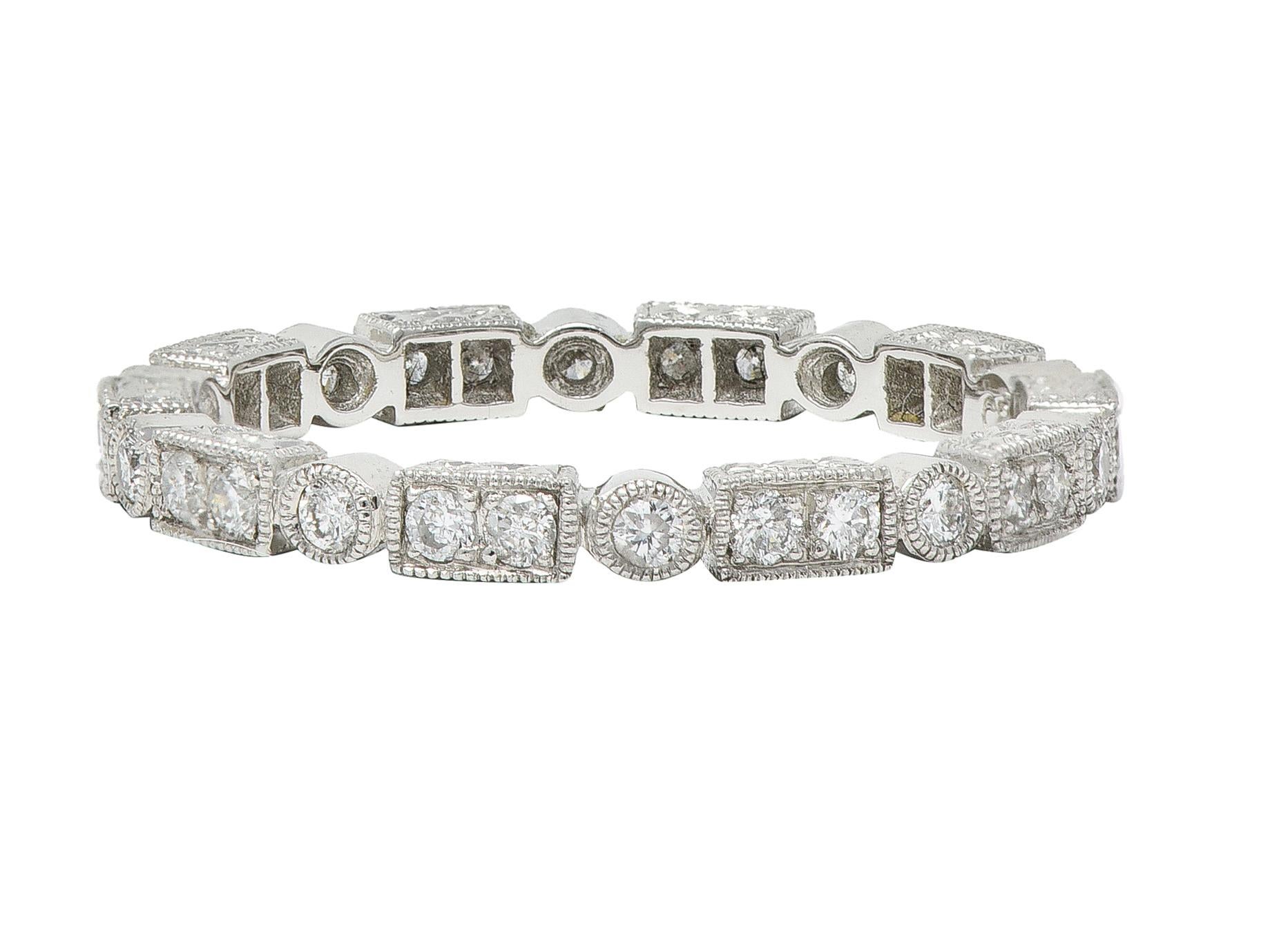 Brilliant Cut Contemporary 0.50 CTW Diamond 18 Karat White Gold Geometric Band Ring For Sale