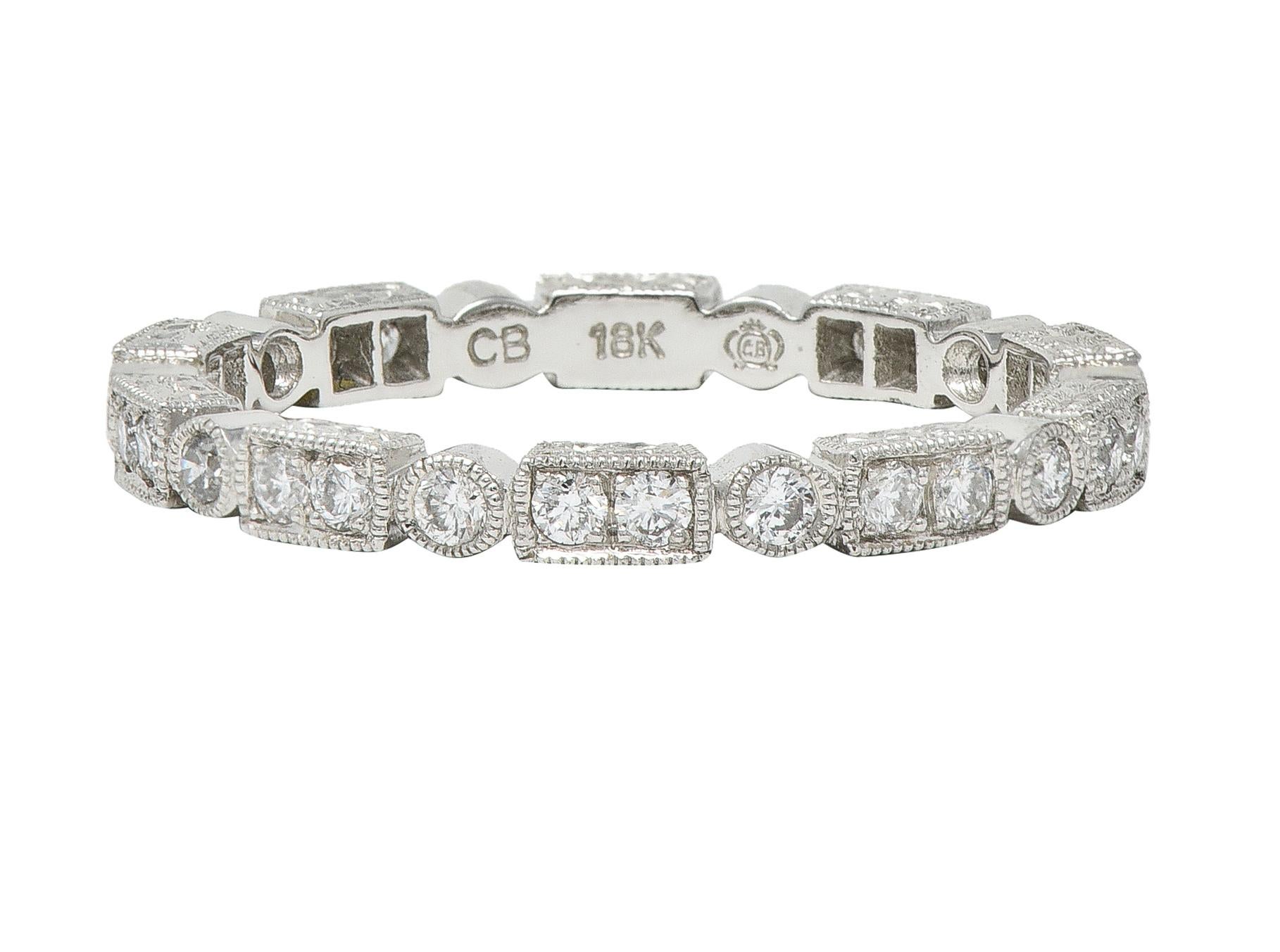 Women's or Men's Contemporary 0.50 CTW Diamond 18 Karat White Gold Geometric Band Ring For Sale