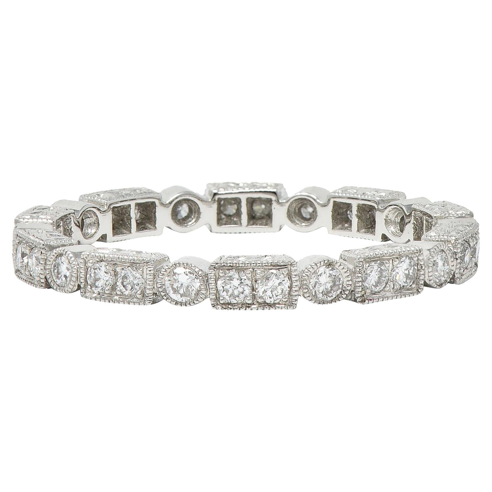 Contemporary 0.50 CTW Diamond 18 Karat White Gold Geometric Band Ring For Sale