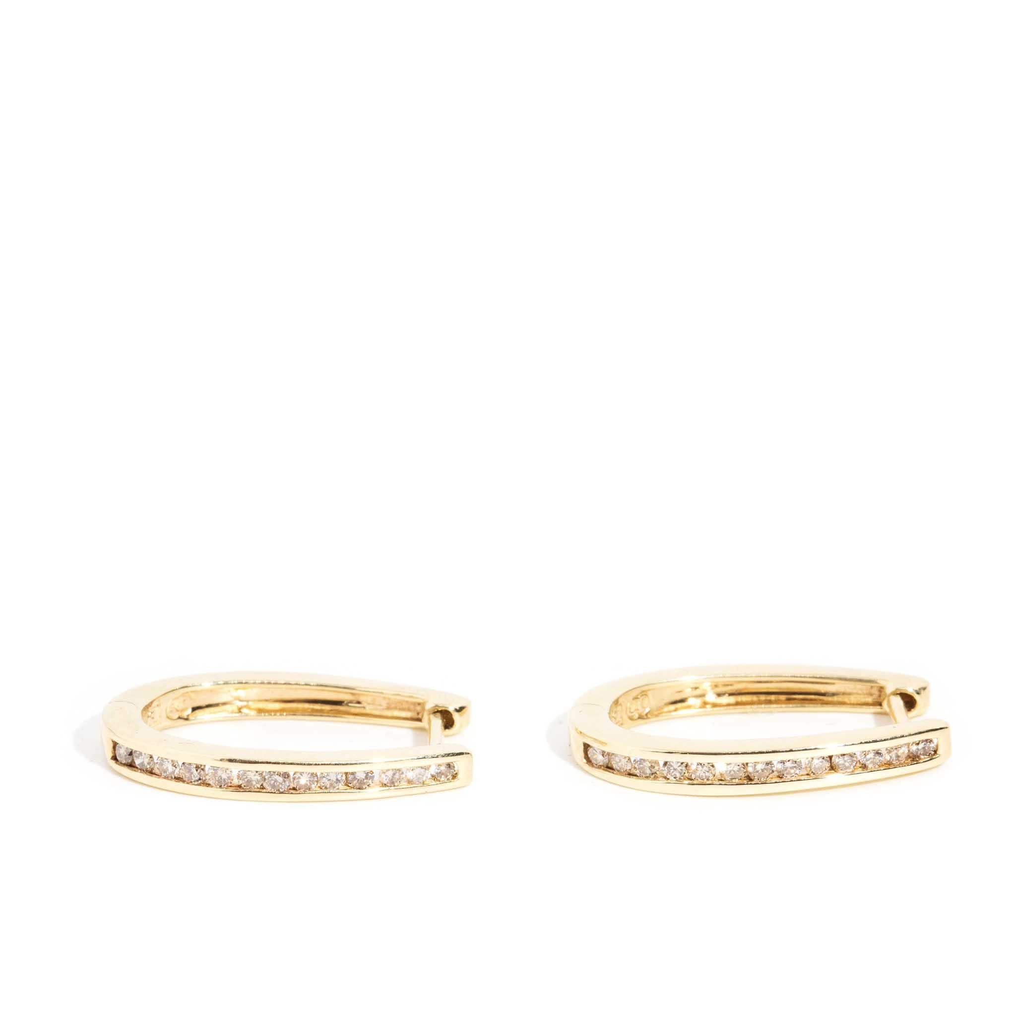 Brilliant Cut Contemporary 0.50ct Brilliant Diamond Hoop Style Earrings 9 Carat Yellow Gold For Sale
