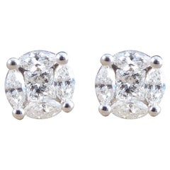 Contemporary 0.50ct Diamond Cluster and 1.50ct Look Earrings in White Gold