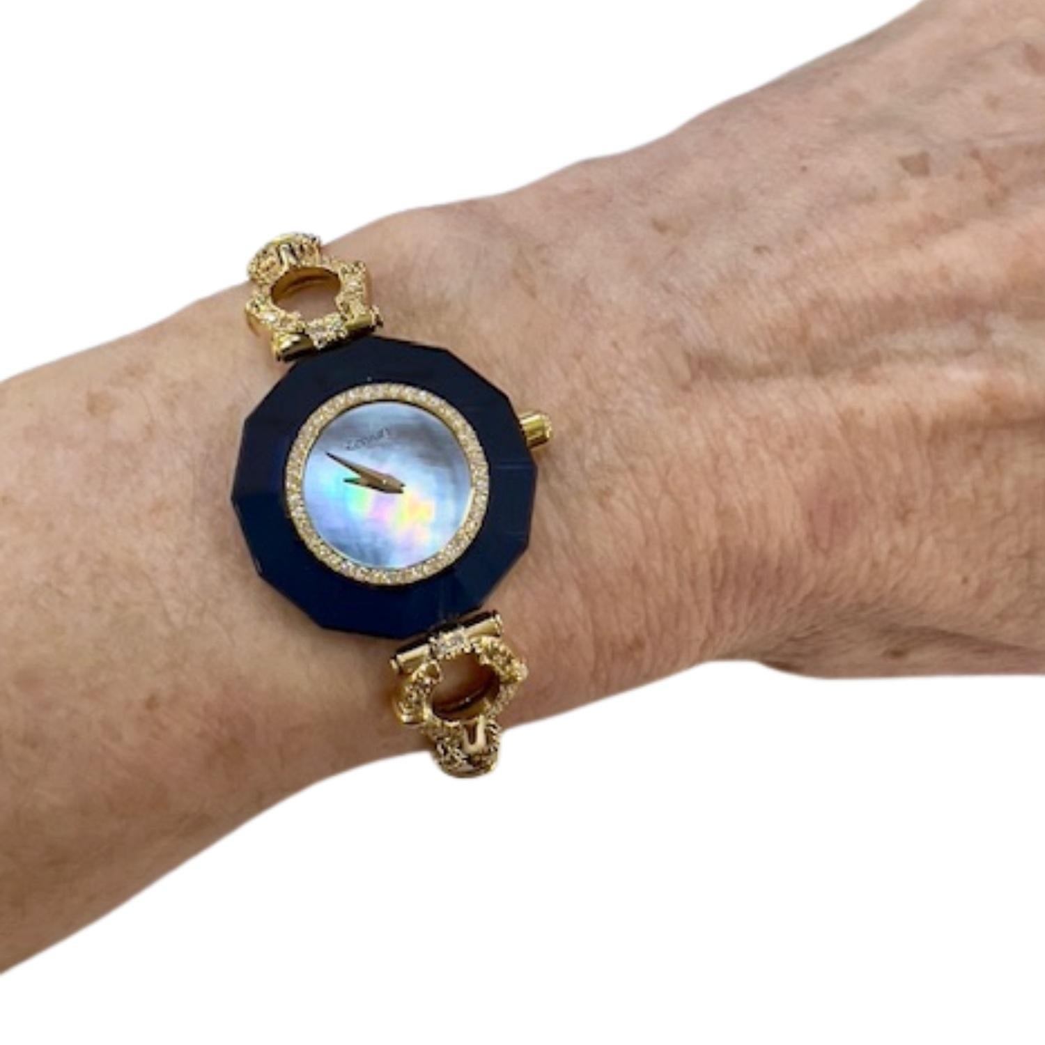0,50 Karat Diamanten & Saphir 18k Gold Damenarmbanduhr im Zustand „Gut“ im Angebot in MADRID, ES