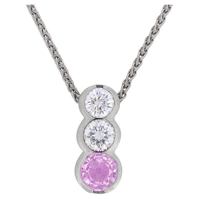 Contemporary 0.50ct Pink Sapphire and Diamond Drop Necklace