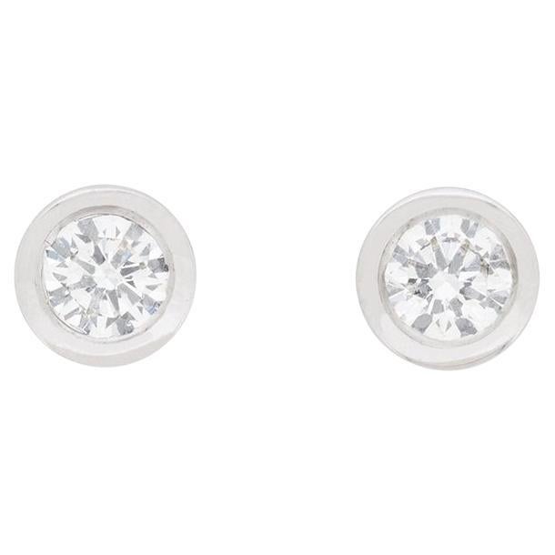 Contemporary 0.50ct Rub Over Set Diamond Stud Earrings