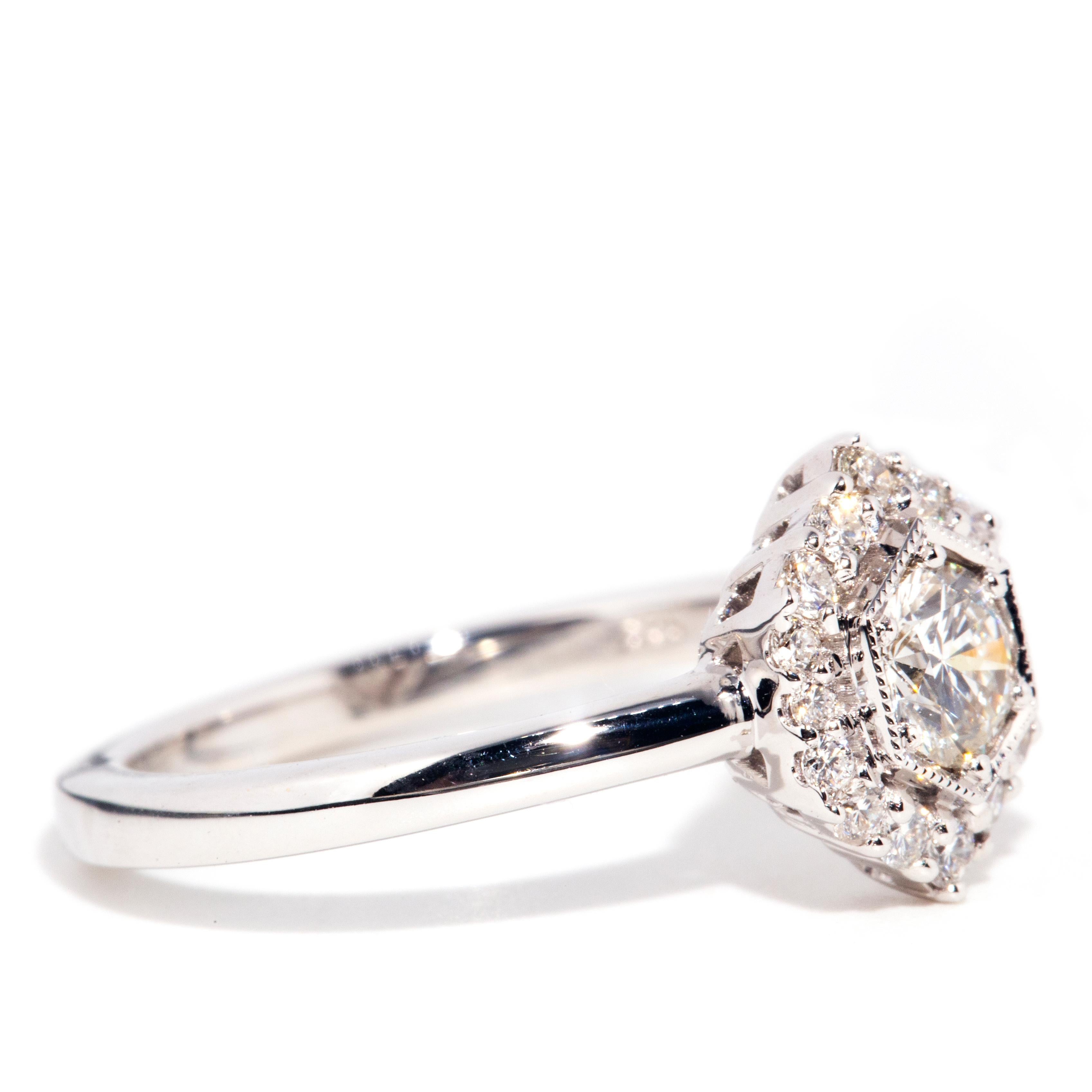 Contemporary 0.54 Carat Diamond 18 Carat White Gold Hexagonal Halo Cluster Ring 1