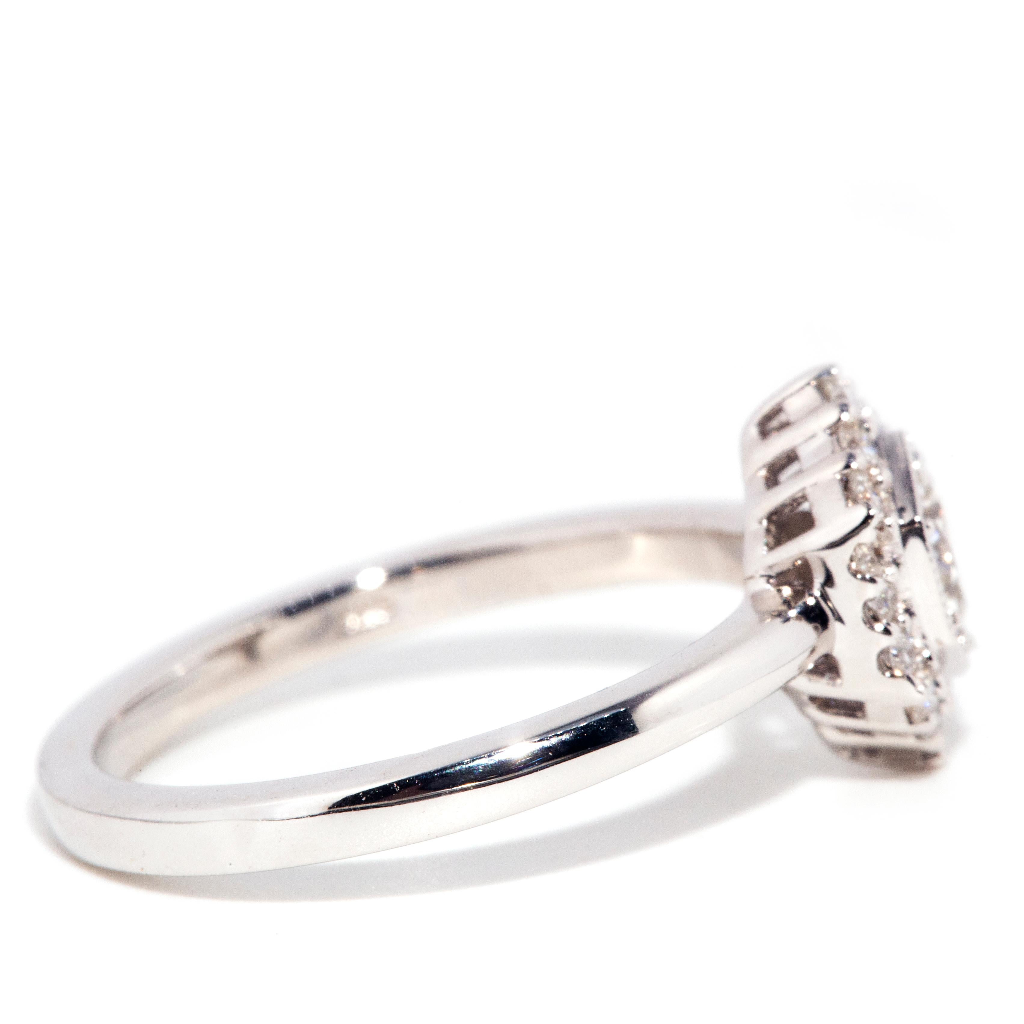 Contemporary 0.54 Carat Diamond 18 Carat White Gold Hexagonal Halo Cluster Ring 2