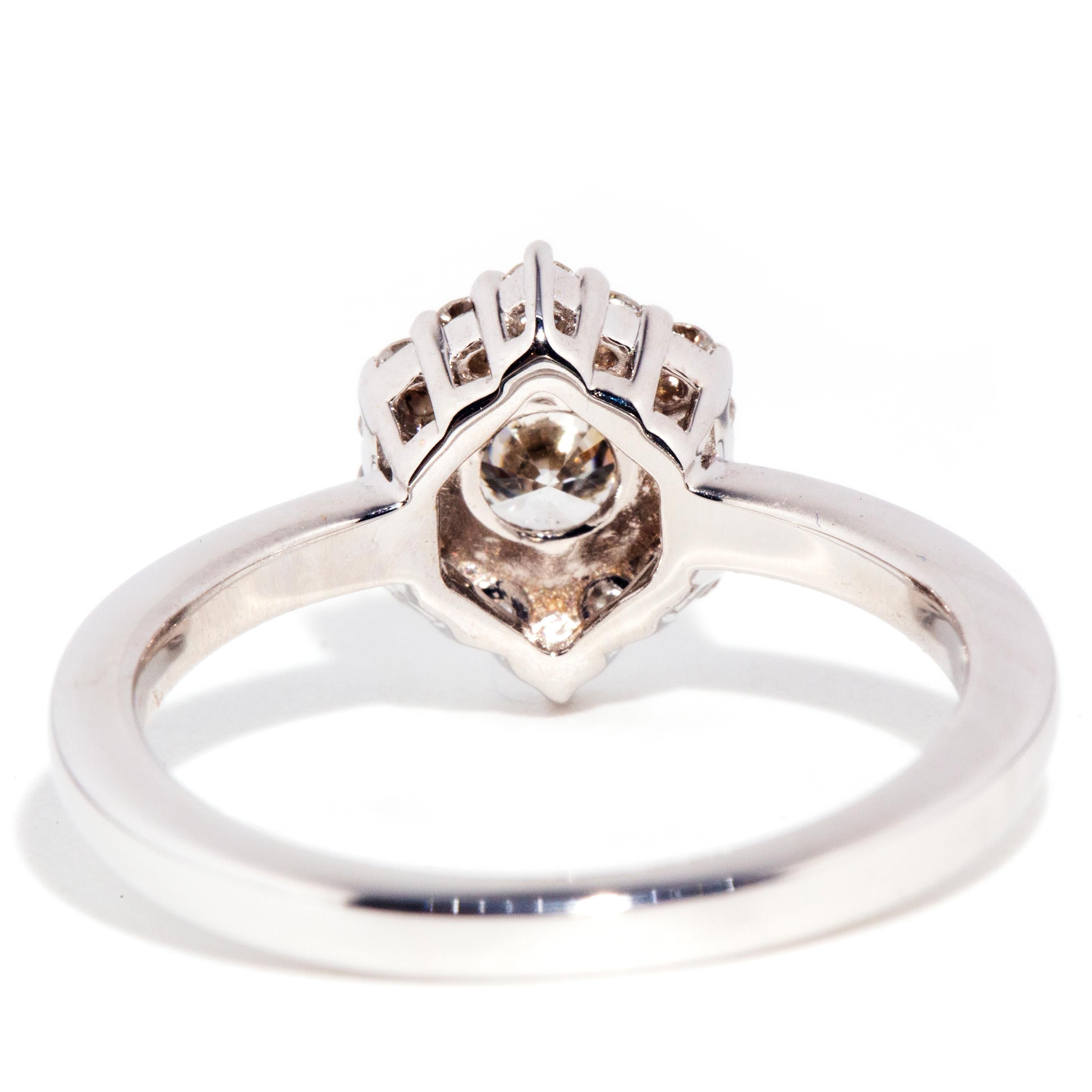 Contemporary 0.54 Carat Diamond 18 Carat White Gold Hexagonal Halo Cluster Ring 4