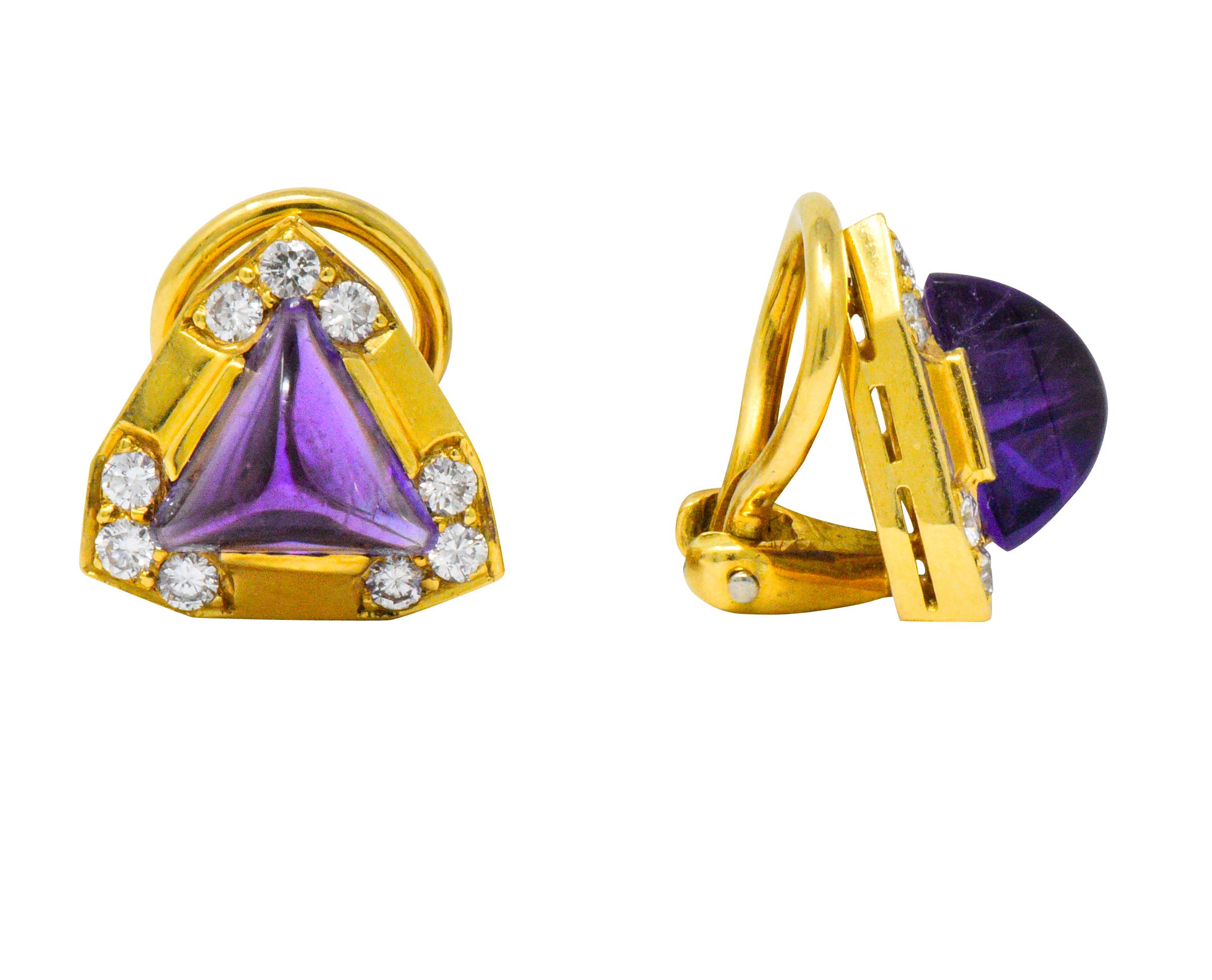 Contemporary 0.55 Carat Amethyst Diamond 18 Karat Gold Ear-Clips Earrings In Excellent Condition In Philadelphia, PA