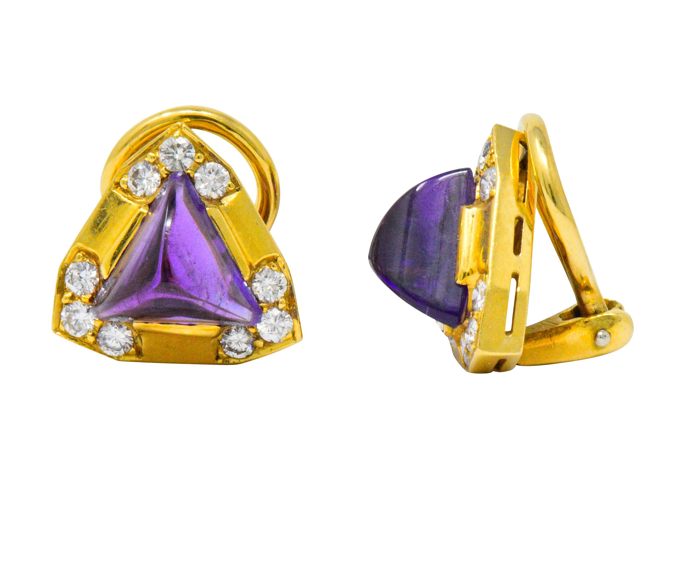 Women's or Men's Contemporary 0.55 Carat Amethyst Diamond 18 Karat Gold Ear-Clips Earrings