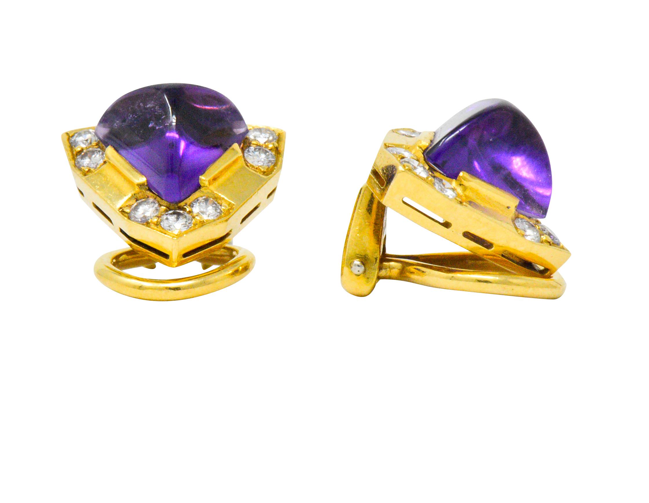 Contemporary 0.55 Carat Amethyst Diamond 18 Karat Gold Ear-Clips Earrings 2