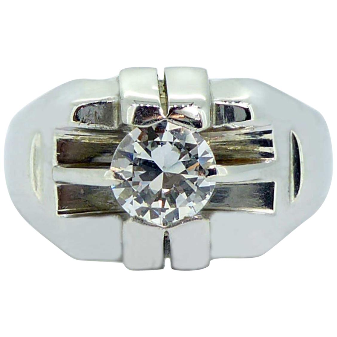 Contemporary 0.55 Carat Diamond Solitaire Ring, Signet Style Head, White Gold