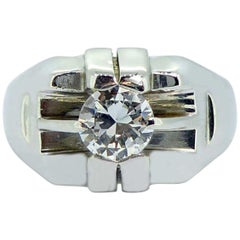 Vintage Contemporary 0.55 Carat Diamond Solitaire Ring, Signet Style Head, White Gold