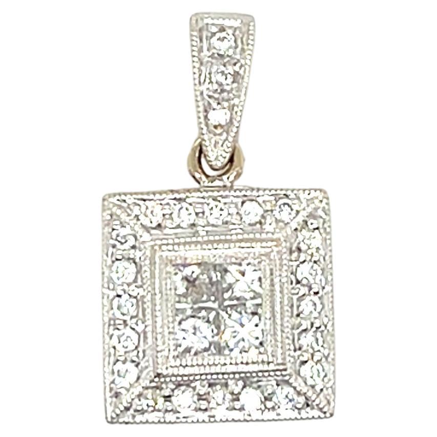 Contemporary 0.55 tcw Diamond 14k White 
Rose Gold Square Pendant