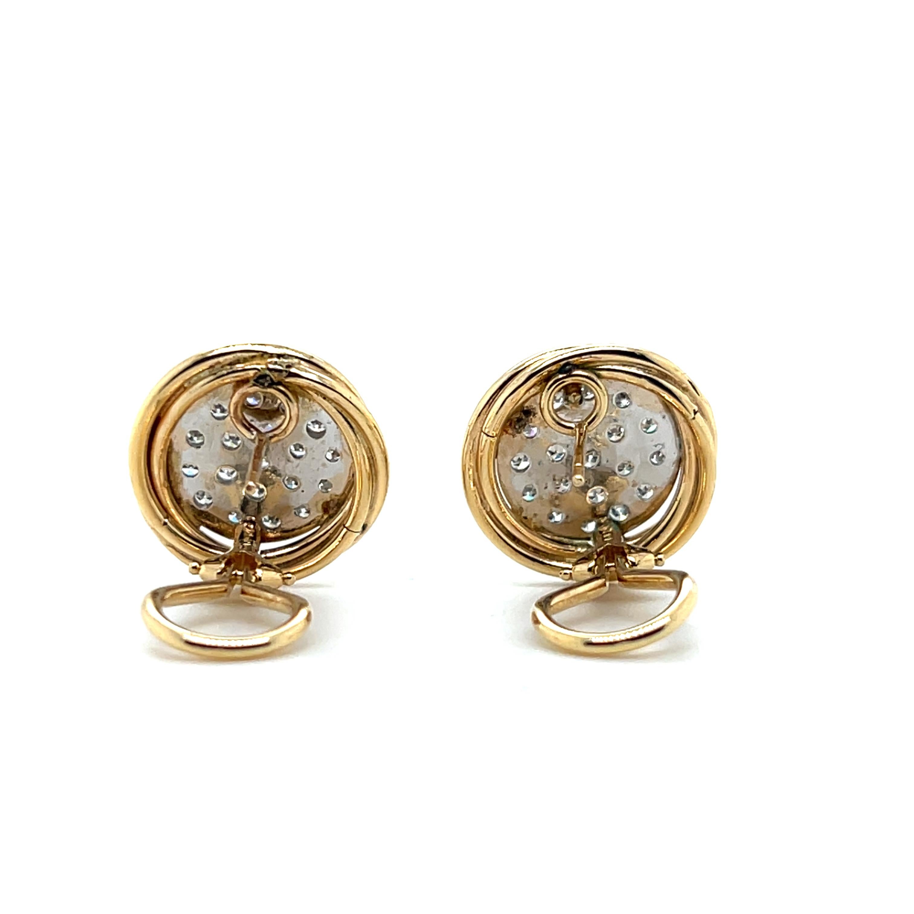 Contemporary 0.57 TCW  Pave Diamond Two Tone Gold Omega Lever Back Earrings For Sale 5