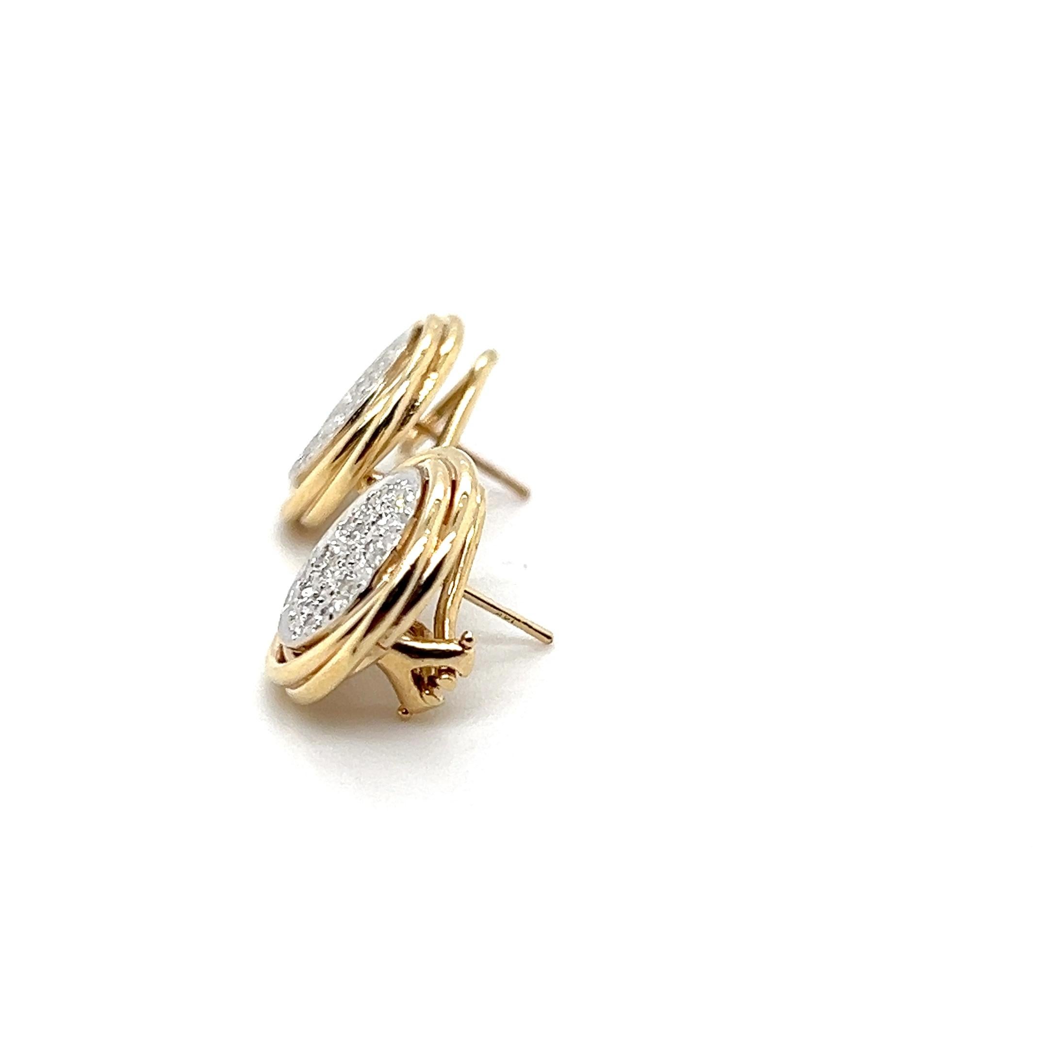 Contemporary 0.57 TCW  Pave Diamond Two Tone Gold Omega Lever Back Earrings In Good Condition For Sale In Towson, MD