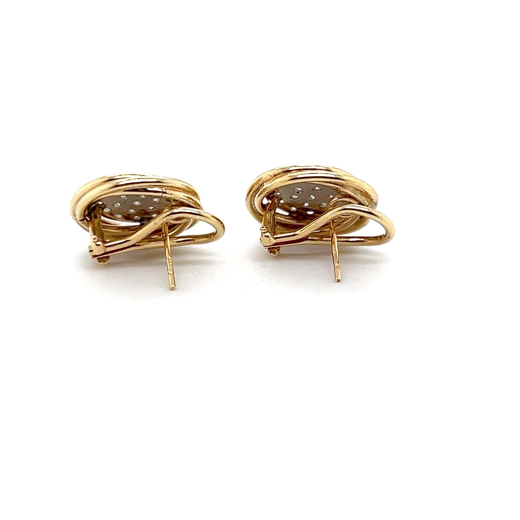 Women's or Men's Contemporary 0.57 TCW  Pave Diamond Two Tone Gold Omega Lever Back Earrings For Sale