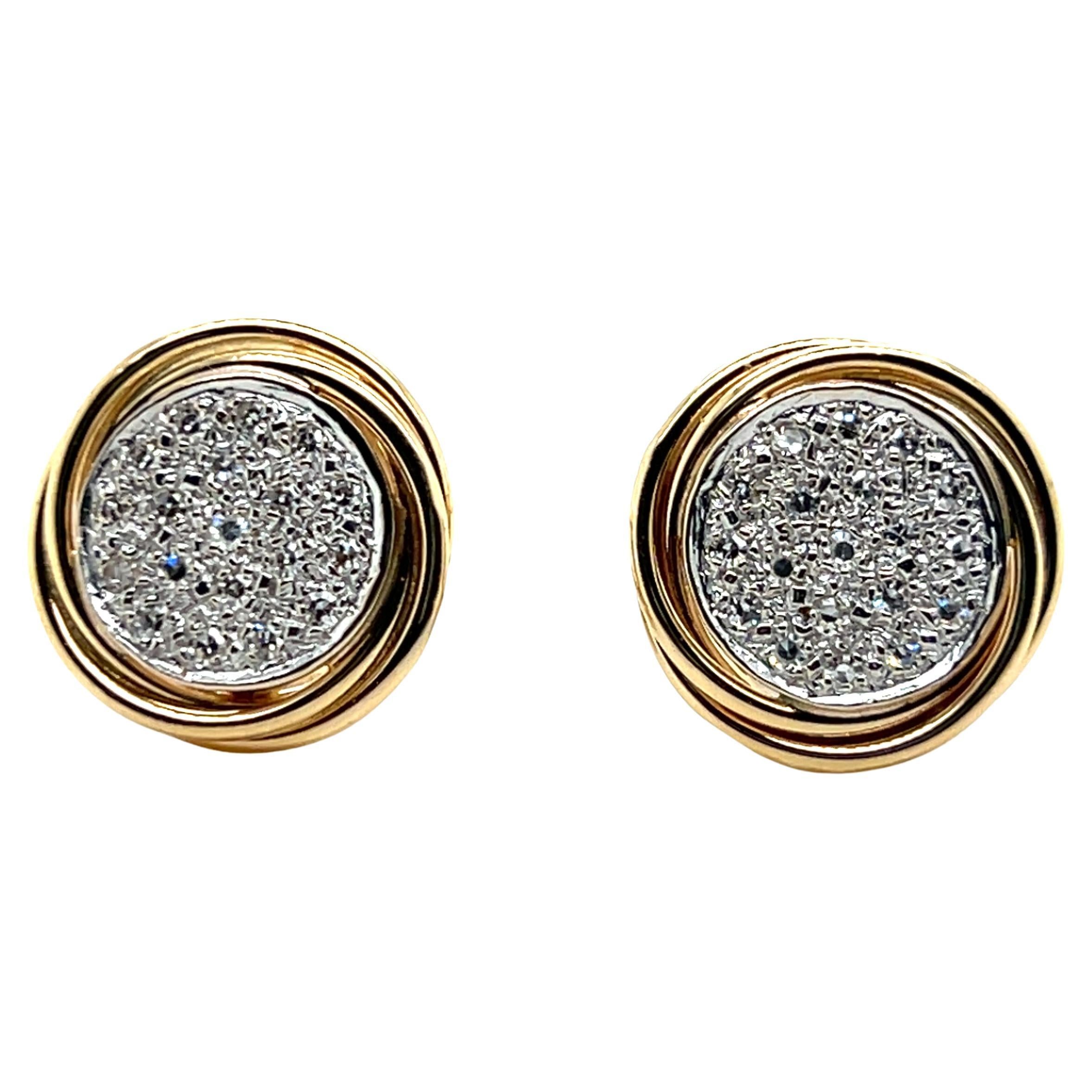 Contemporary 0.57 TCW  Pave Diamond Two Tone Gold Omega Lever Back Earrings For Sale