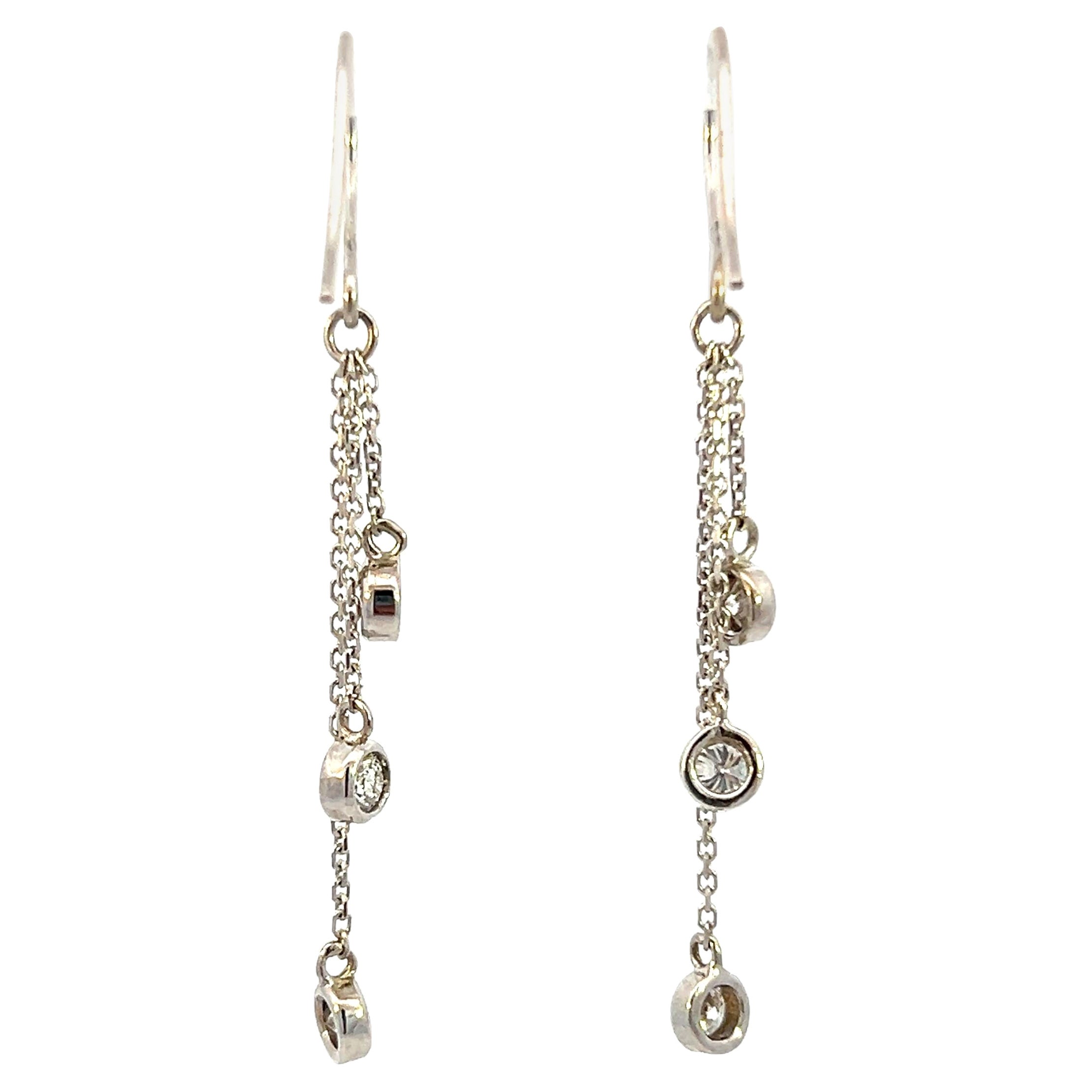 Pendientes Colgantes Contemporáneos de Oro Blanco y Diamante Brillante Redondo de 0,60 TCW