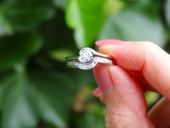 GIA Report Certified Diamond and Platinum Engagement Ring and Wedding Band