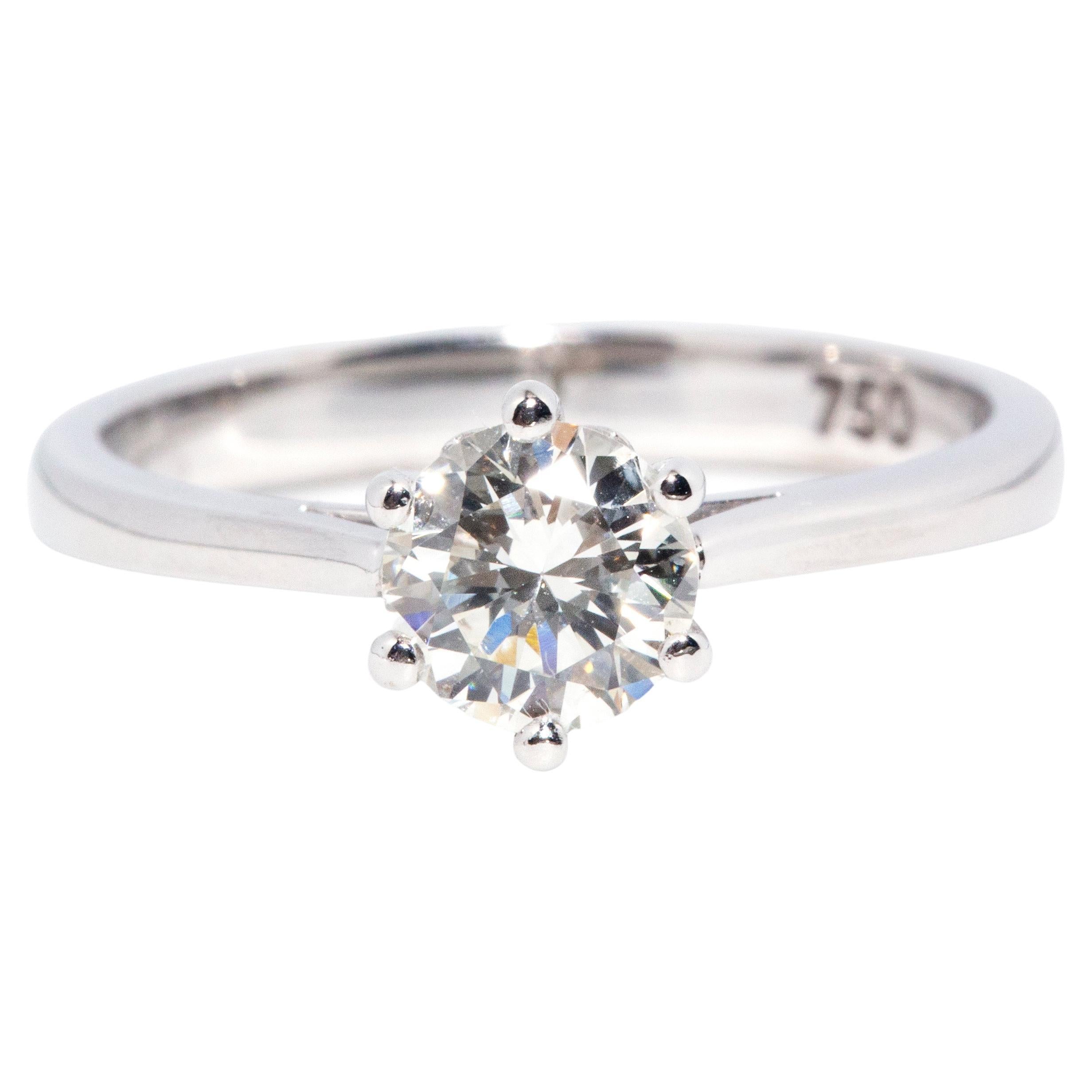 Contemporary 0.66 Carat Solitaire Diamond Engagement Ring 18 Carat White Gold For Sale