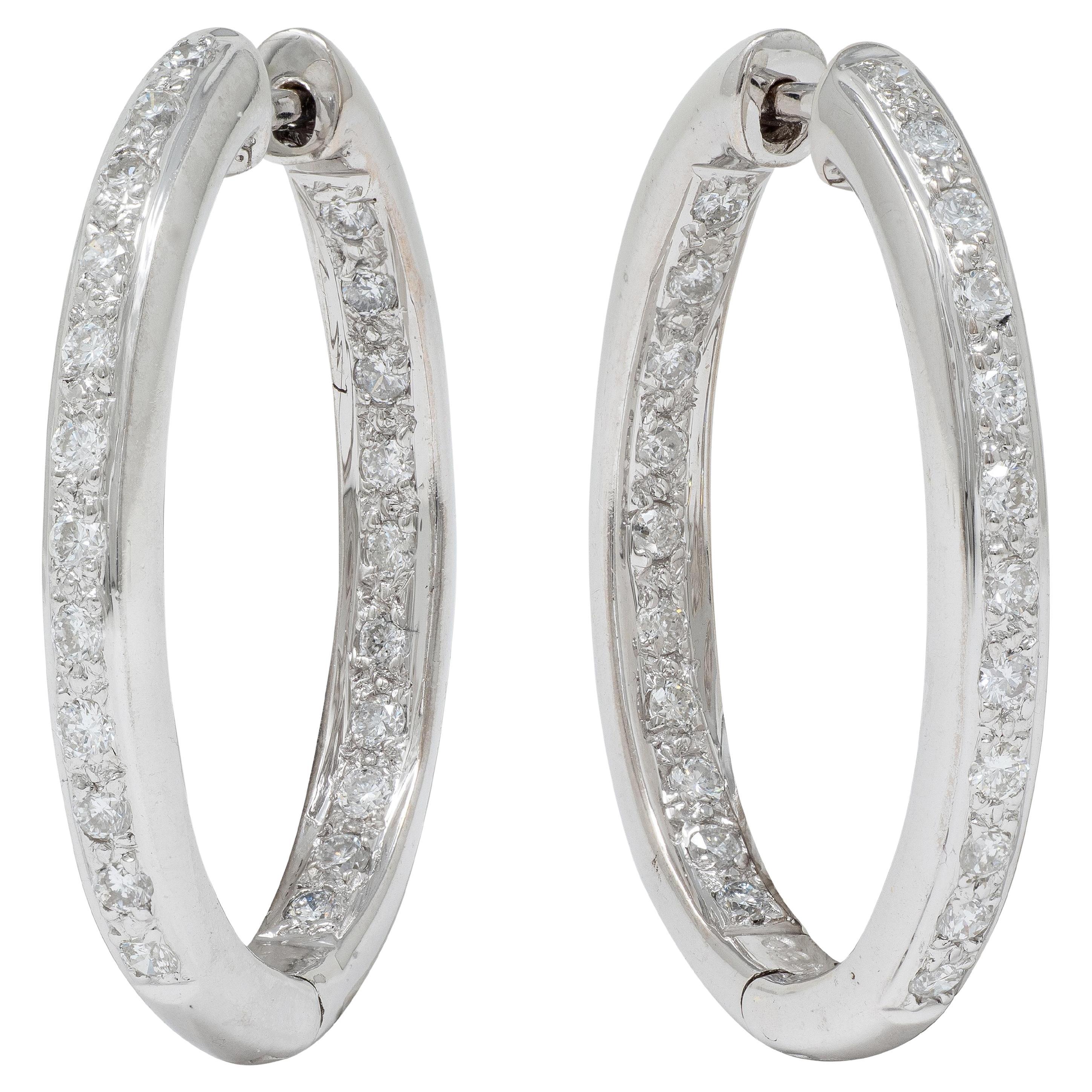 Contemporary 0.66 CTW Diamond 18 Karat White Gold Heart Hoop Earrings