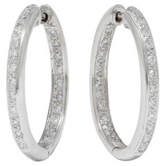 Contemporary 0.66 CTW Diamond 18 Karat White Gold Heart Hoop Earrings