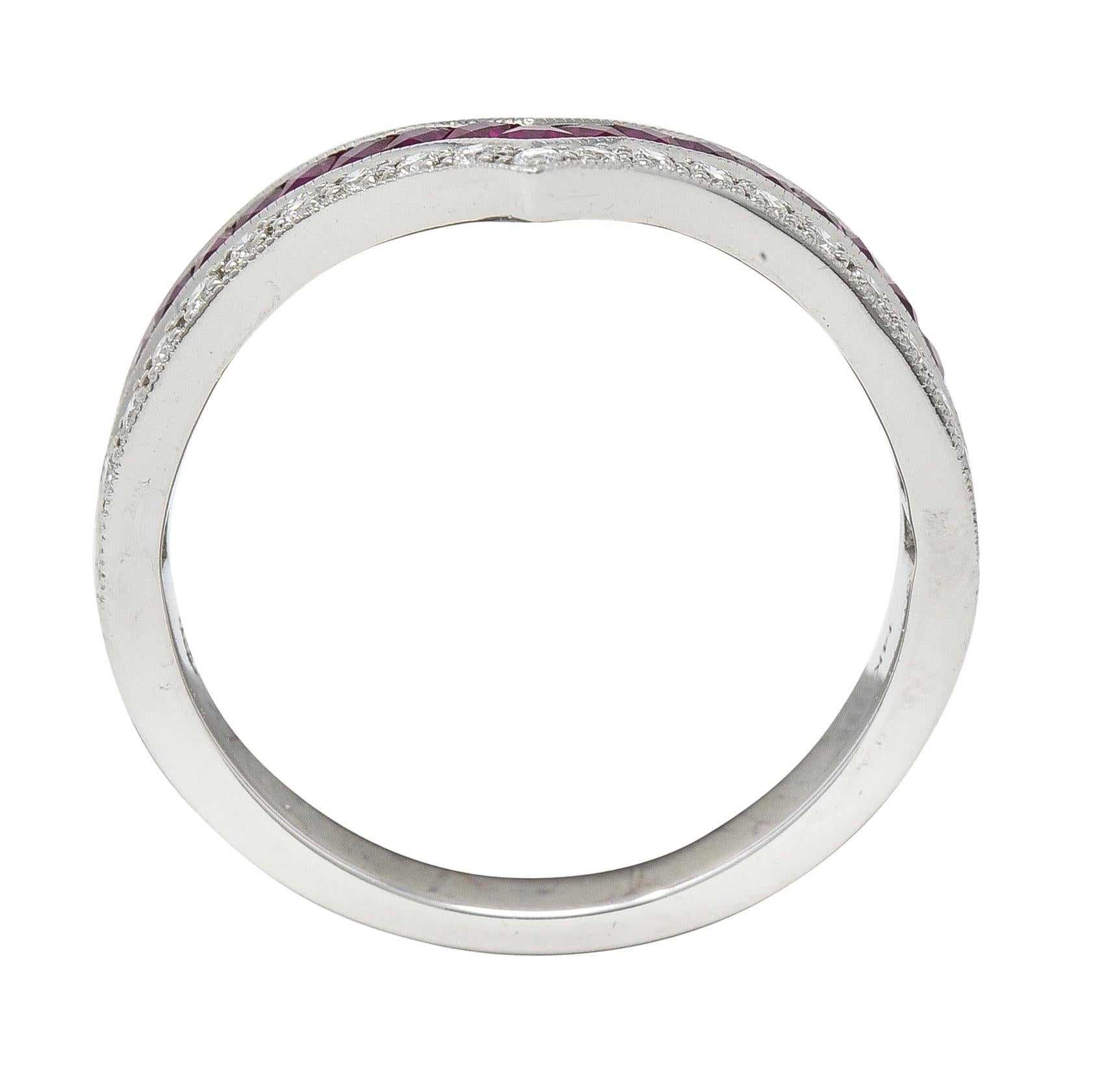 Contemporary 0.69 Carat Ruby Diamond 14 Karat White Gold Chevron Band Ring For Sale 5