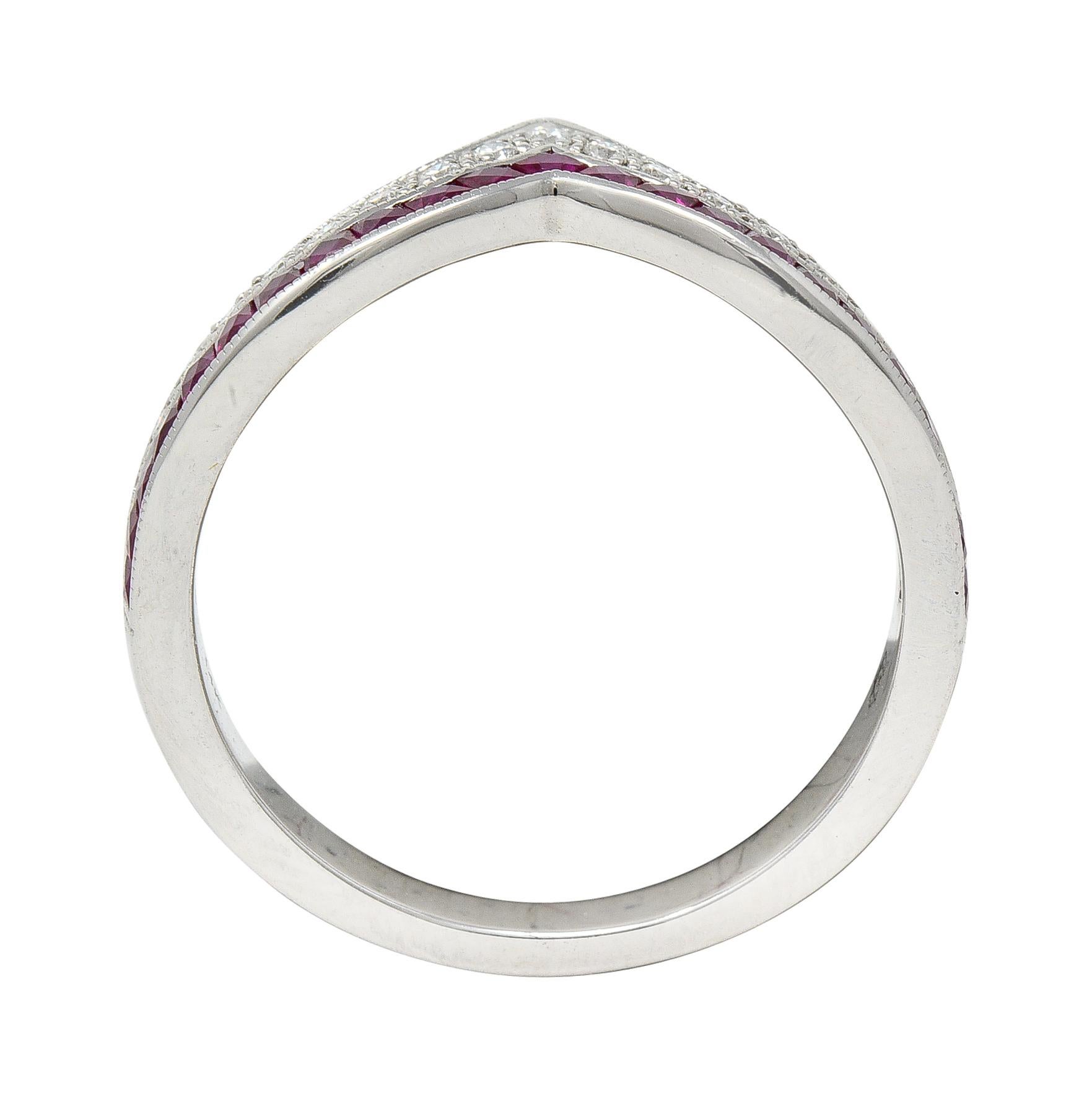 Contemporary 0.69 Carat Ruby Diamond 14 Karat White Gold Chevron Band Ring For Sale 4