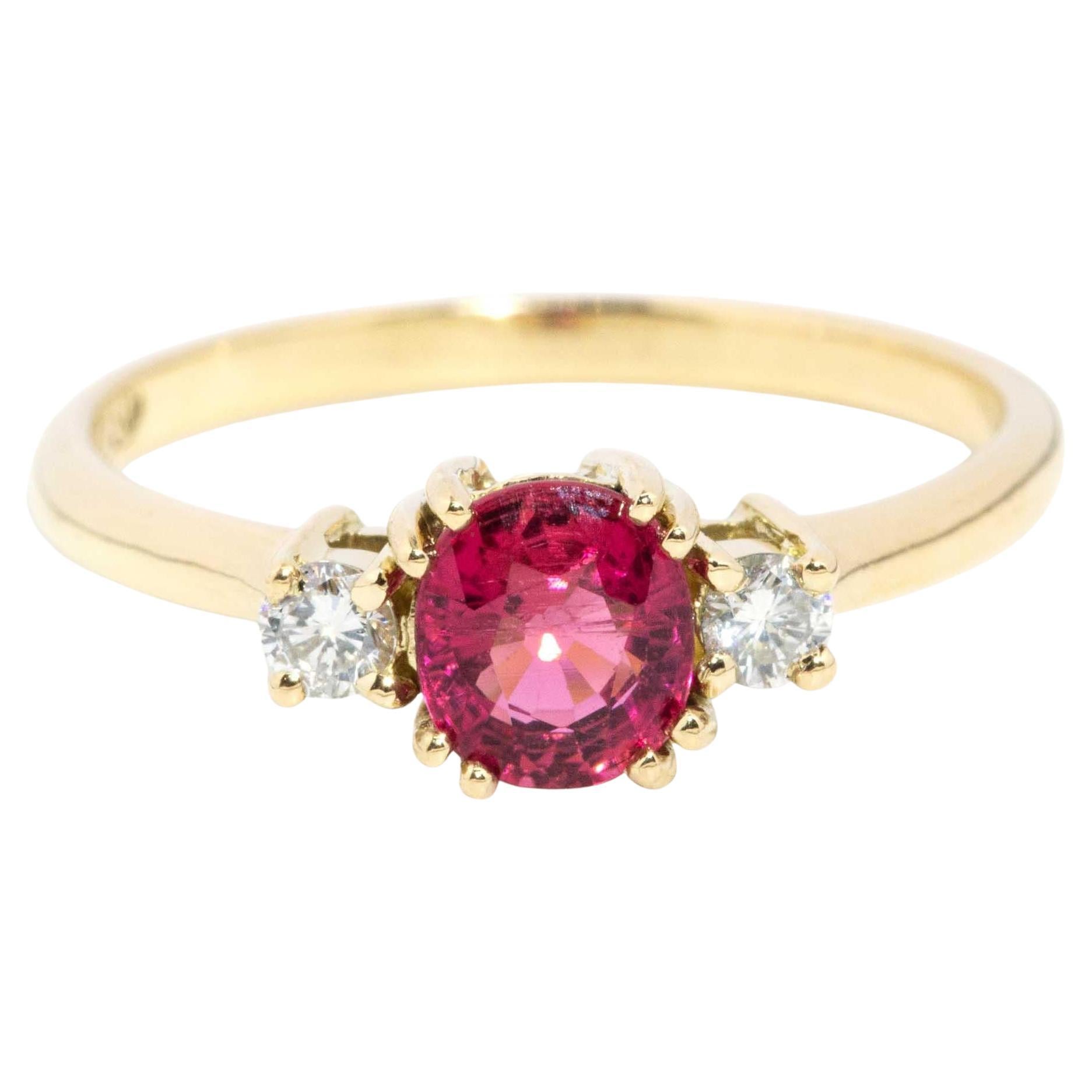 Contemporary 0.69ct Pink Tourmaline & Diamond Ring 18 Carat Gold For Sale