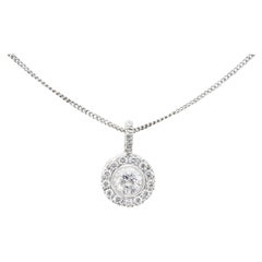 Contemporary 0.72 Carats Diamond 18 Karat White Gold Halo Pendant Necklace