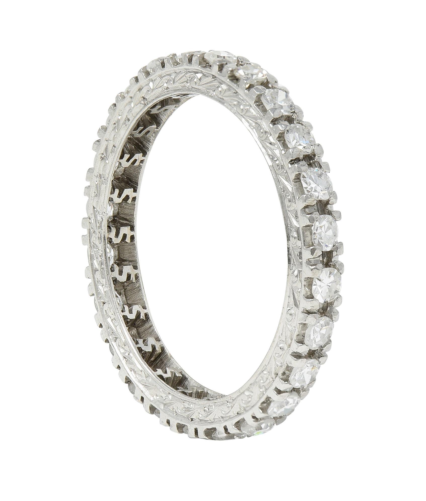 Contemporary 0.72 CTW Diamond Platinum Scrolling Dollar Sign Eternity Band Ring For Sale 3