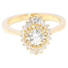 Contemporary 0.73 Carat Diamond Starburst Halo Ring 18 Carat Yellow Gold