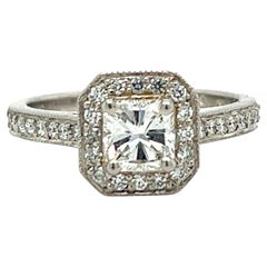 Contemporary 0.75 Carat Radiant Diamond Halo Platinum Engagement Ring