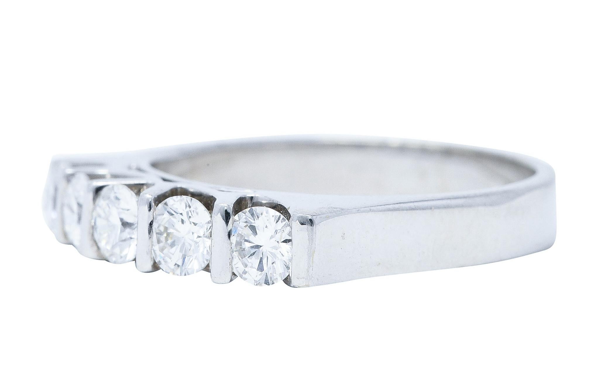 Contemporary 0.75 Carats Diamond 18 Karat White Gold Five Stone Wedding Ring For Sale 1