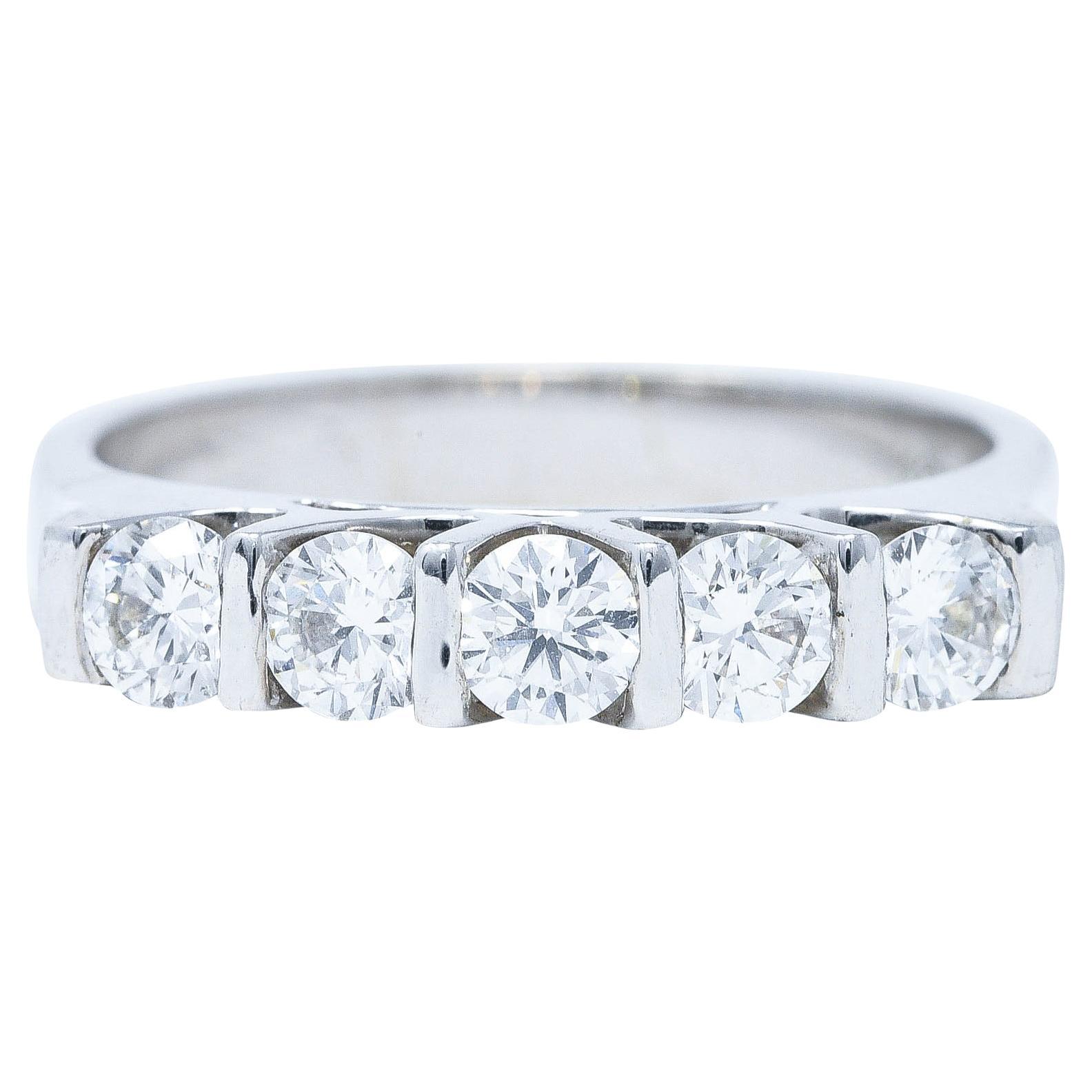 Contemporary 0.75 Carats Diamond 18 Karat White Gold Five Stone Wedding Ring