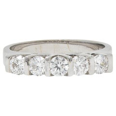 Contemporary 0.75 CTW Diamond 18 Karat White Gold Five Stone Wedding Band Ring