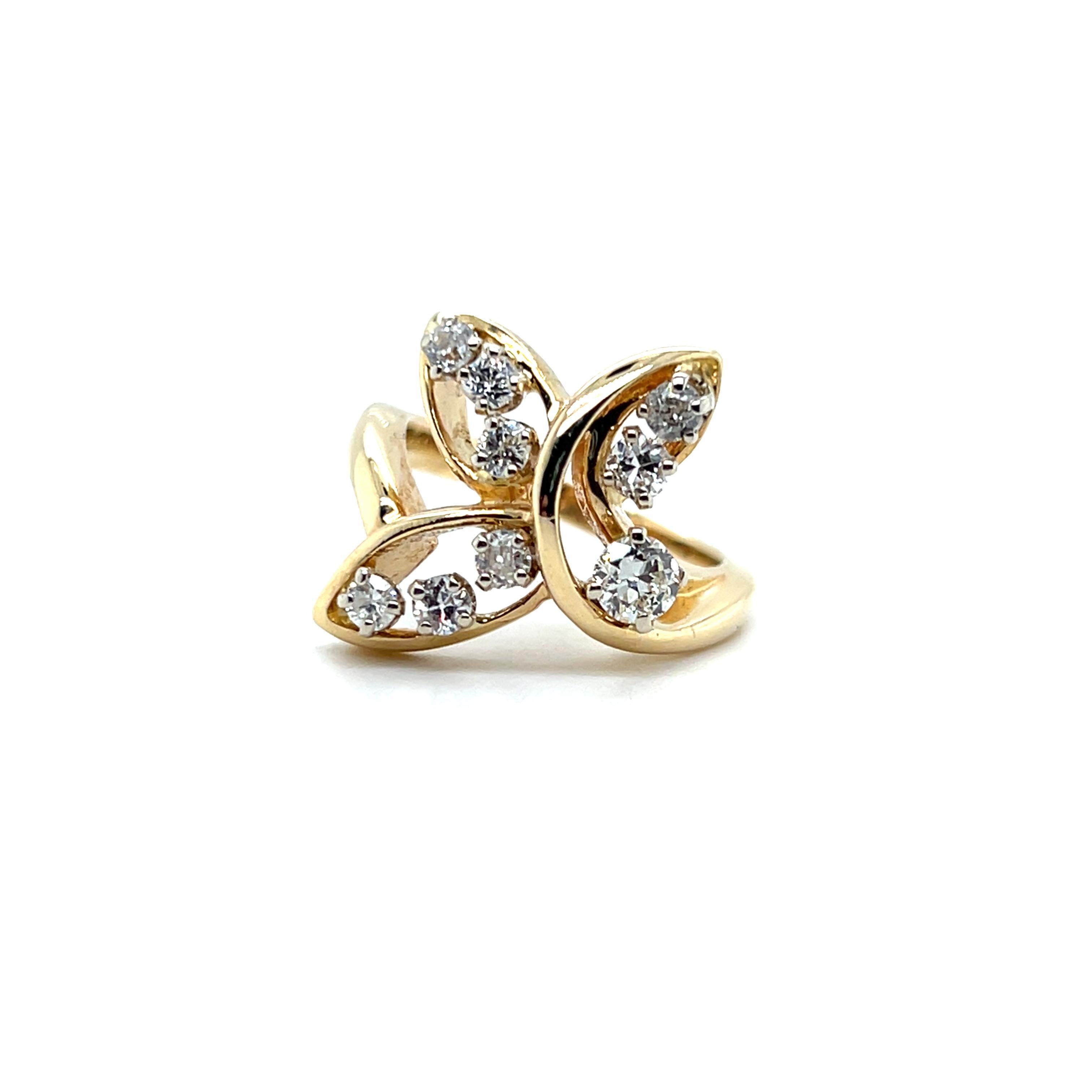 Anello contemporaneo con diamante da 0,76 carati e oro giallo 14k con design a forma libera In condizioni buone in vendita a Towson, MD
