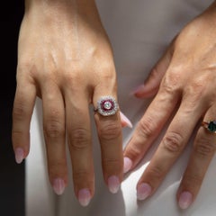 Contemporary 0.78ct Ruby & Diamond Art Deco Style Ring 18ct White Gold