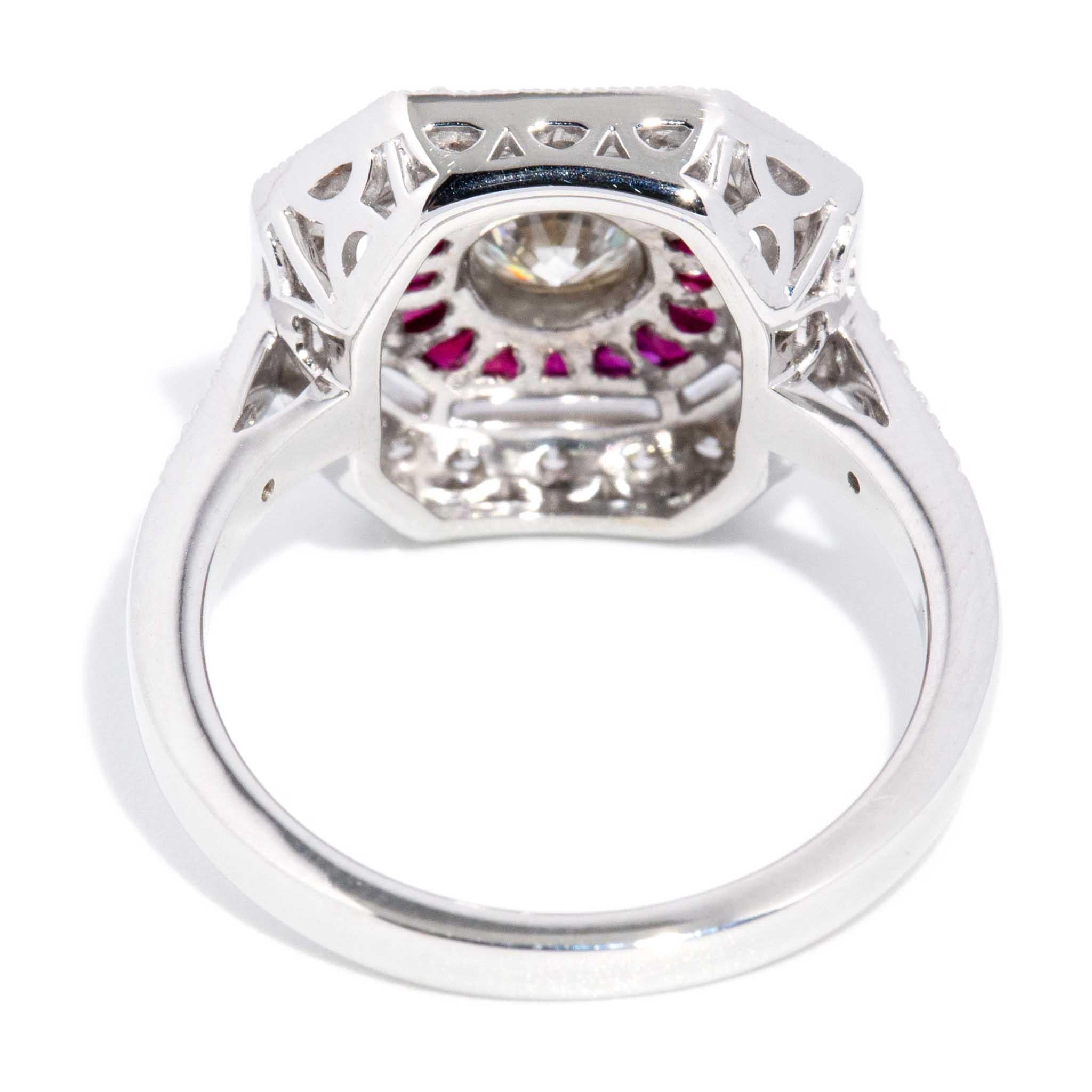 Contemporary 0.78ct Ruby & Diamond Art Deco Style Ring 18ct White Gold For Sale 4