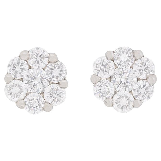 Contemporary 0.80ct Diamond Cluster Earrings